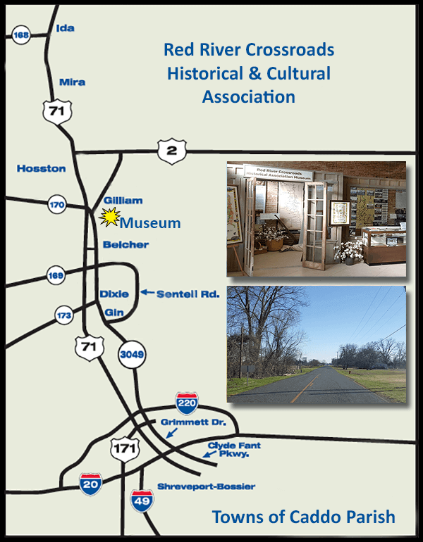 Map to the History Museum in Gilliam Louisiana